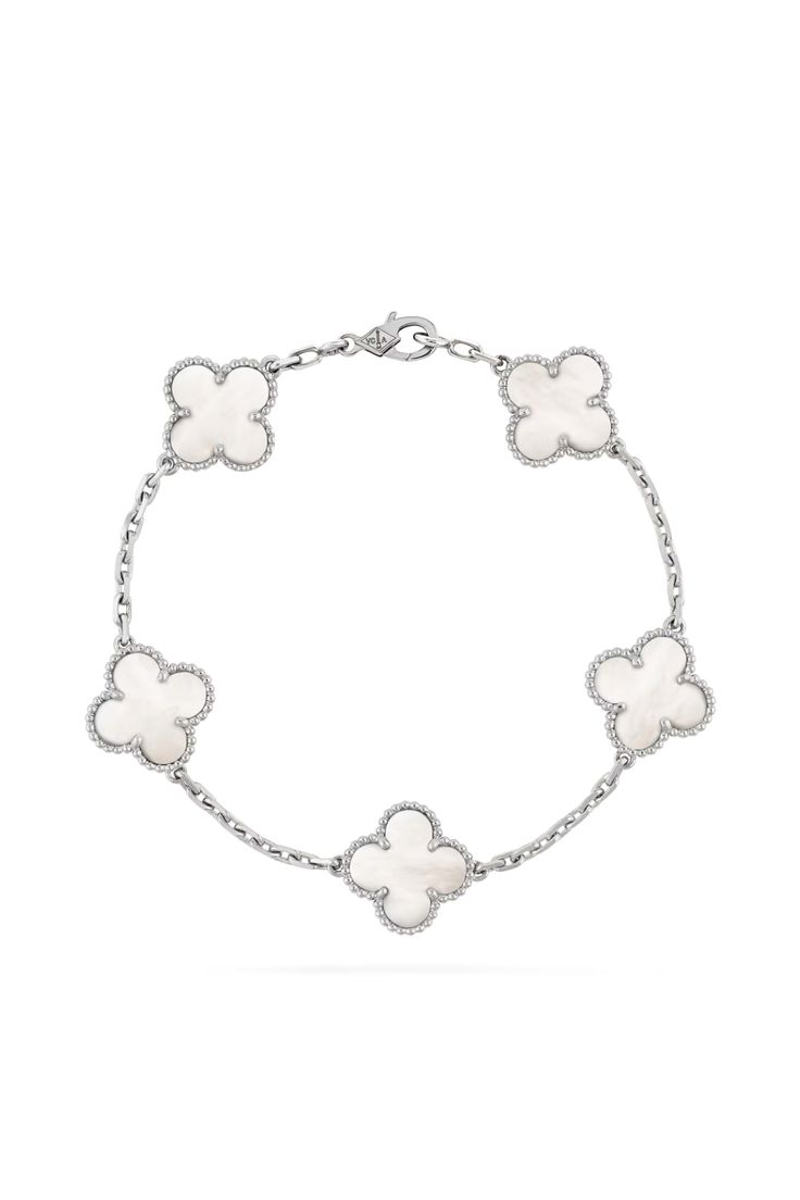 צמיד פרחים - לבן כסף