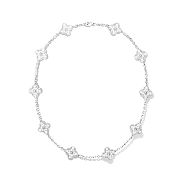 שרשרת פרחים - כסף משובץ